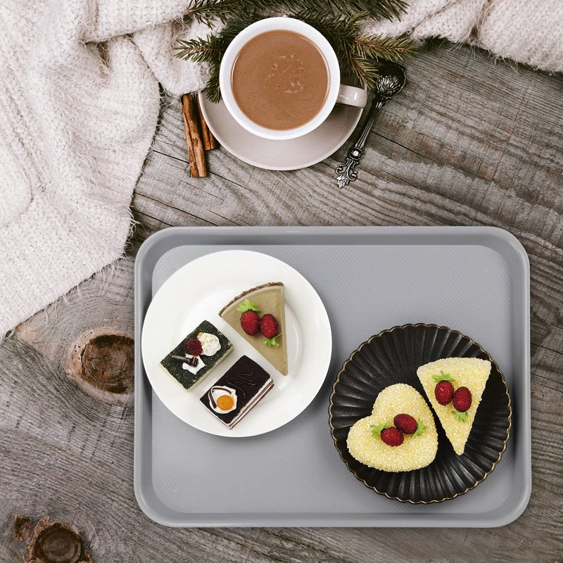 Pekky Plastic Fast Food Trays Set of 4, Restaurant Serving Tray, Grey Dinner Eating Tray - Image 2